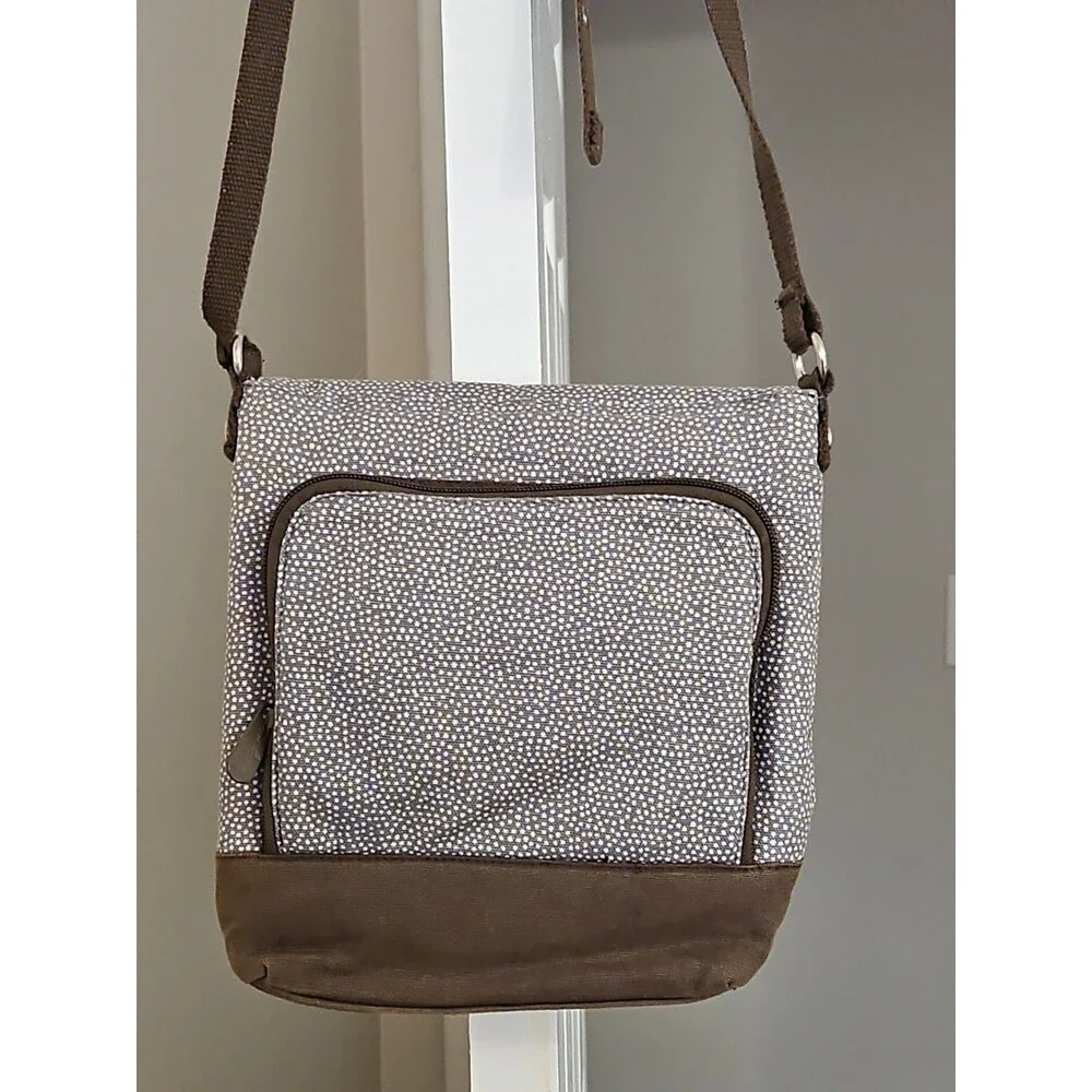 Thirty One Organista Crossbody Bag Grey Pin Dots